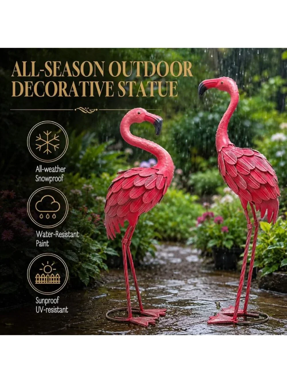 Set of 2 Pink Flamingo Yard Art Statues - Outdoor Garden Decor for Lawn & Patio